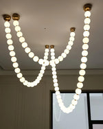 Pearl Necklace Acrylic Ball Chandelier, Modern Gold LED Pendant Light