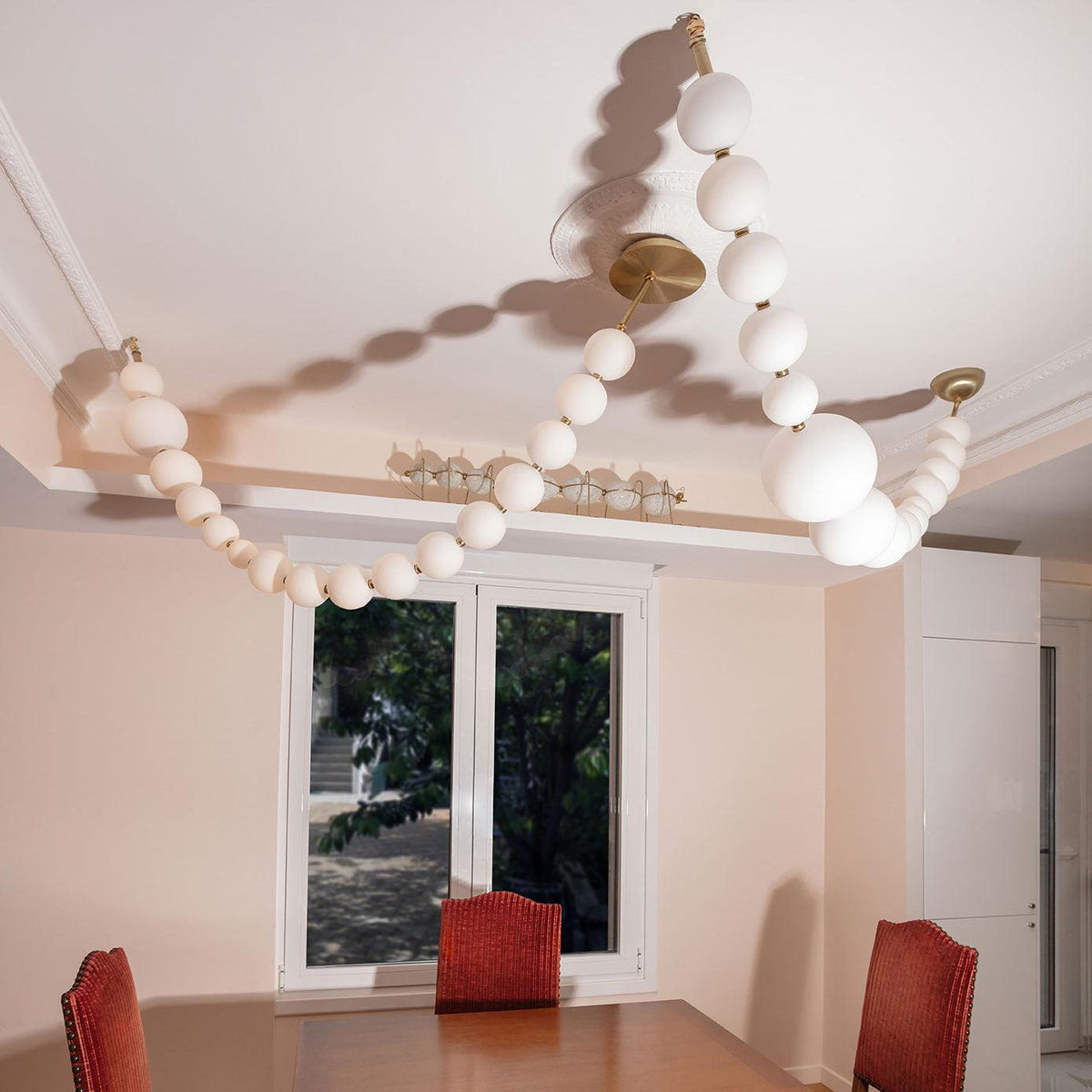 Pearl Necklace Acrylic Ball Chandelier, Modern Gold LED Pendant Light