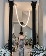 Pearl Necklace Acrylic Ball Chandelier, Modern Gold LED Pendant Light