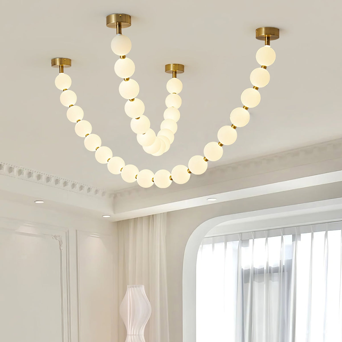 Pearl Glass Ball Chandelier – Modern Gold LED Pendant Light