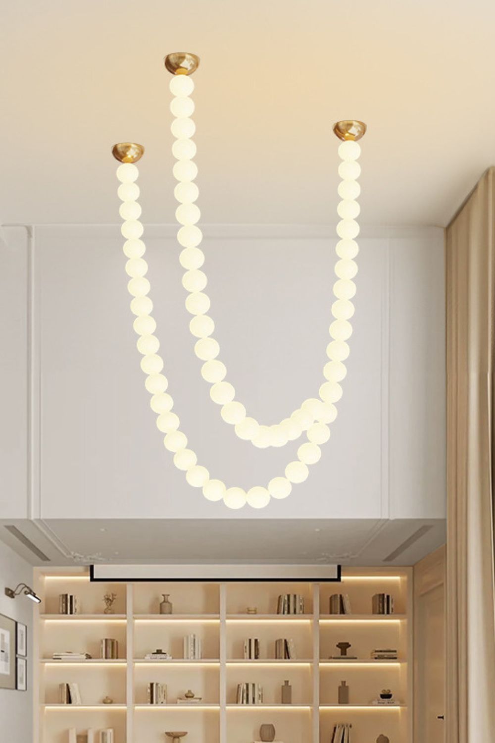 Pearl Necklace Acrylic Ball Chandelier, Modern Gold LED Pendant Light