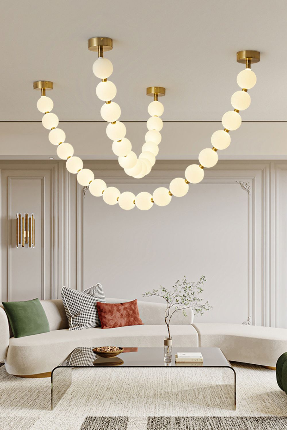 Pearl Glass Ball Chandelier – Modern Gold LED Pendant Light