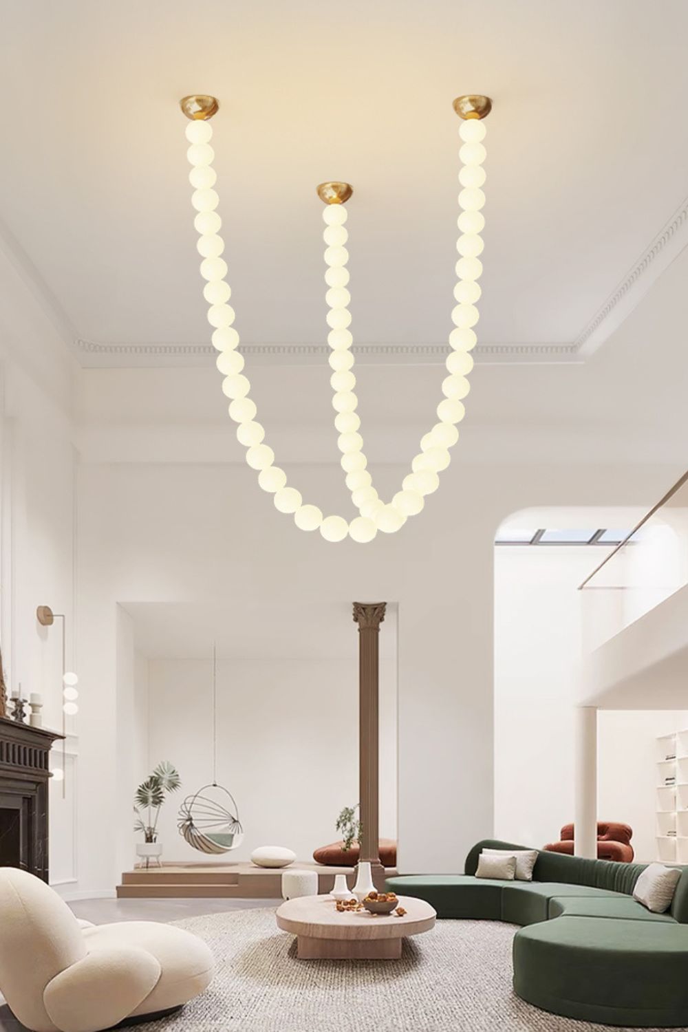 Pearl Glass Ball Chandelier – Modern Gold LED Pendant Light