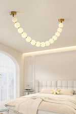 Pearl Necklace Acrylic Ball Chandelier, Modern Gold LED Pendant Light