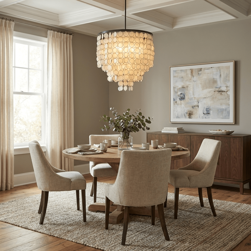 Pearl Shell Chandelier – Natural Shell Disc Pendant Light for Coastal Interiors
