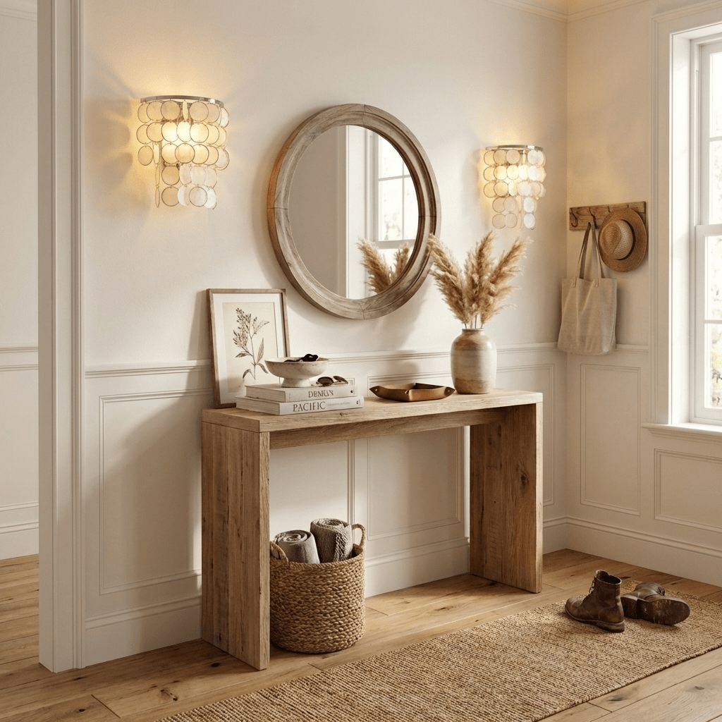 Pearl Shell Wall Sconce – Natural Layered Shell Wall Light for Bedroom, Living Room & Hallway
