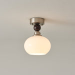 Pearl Sphere Flush Mount Ceiling Light in Frosted Glass and Walnut