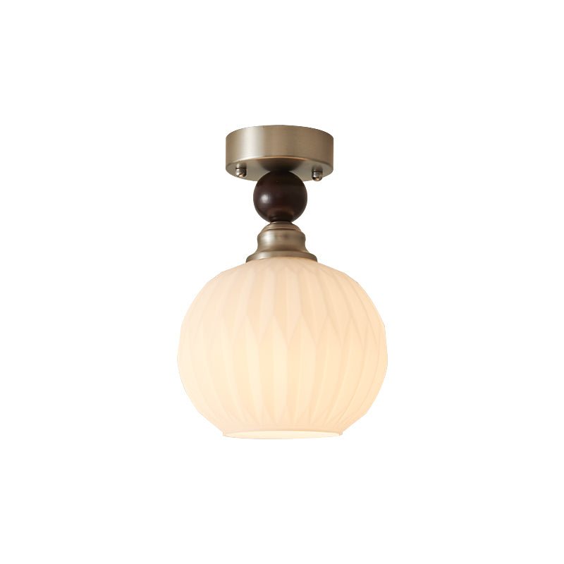 Pearl Sphere Flush Mount Ceiling Light in Frosted Glass and Walnut