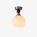 Pearl Sphere Flush Mount Ceiling Light in Frosted Glass and Walnut