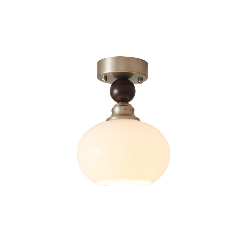 Pearl Sphere Flush Mount Ceiling Light in Frosted Glass and Walnut