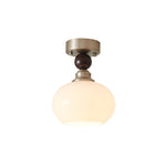 Pearl Sphere Flush Mount Ceiling Light in Frosted Glass and Walnut