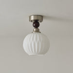 Pearl Sphere Flush Mount Ceiling Light in Frosted Glass and Walnut