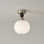 Pearl Sphere Flush Mount Ceiling Light in Frosted Glass and Walnut