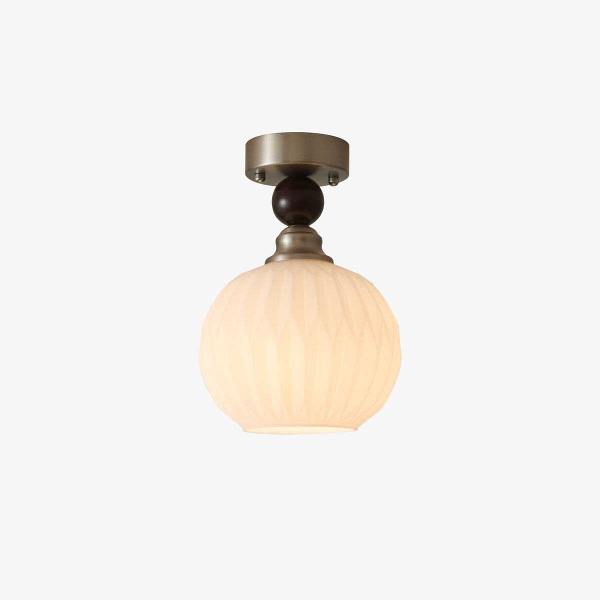 Pearl Sphere Flush Mount Ceiling Light in Frosted Glass and Walnut
