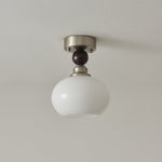 Pearl Sphere Flush Mount Ceiling Light in Frosted Glass and Walnut
