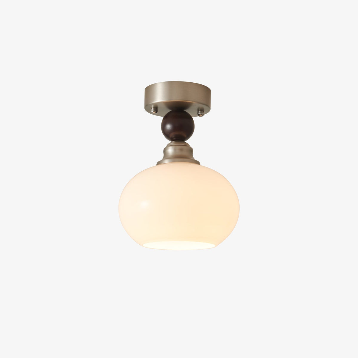 Pearl Sphere Flush Mount Ceiling Light in Frosted Glass and Walnut