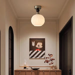 Pearl Sphere Flush Mount Ceiling Light in Frosted Glass and Walnut