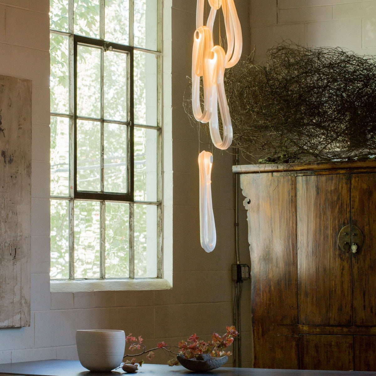 Pearlescent Glass Filament Chandelier – Modern Designer Pendant Light