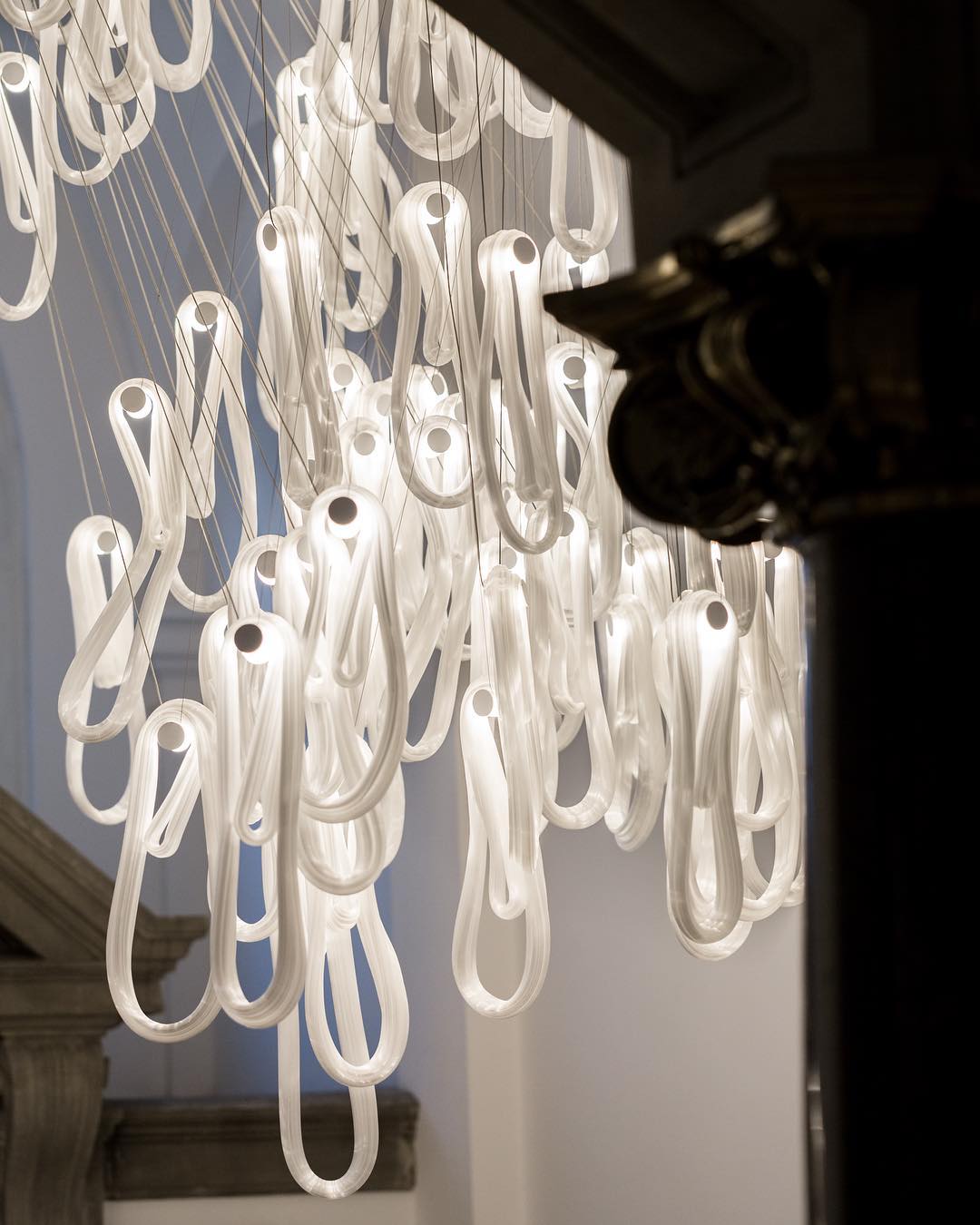 Pearlescent Glass Filament Chandelier – Modern Designer Pendant Light