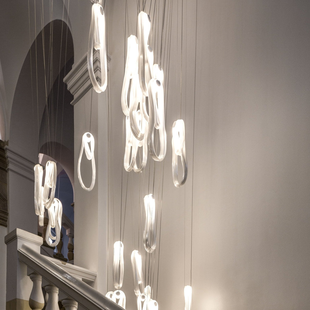 Pearlescent Glass Filament Chandelier – Modern Designer Pendant Light