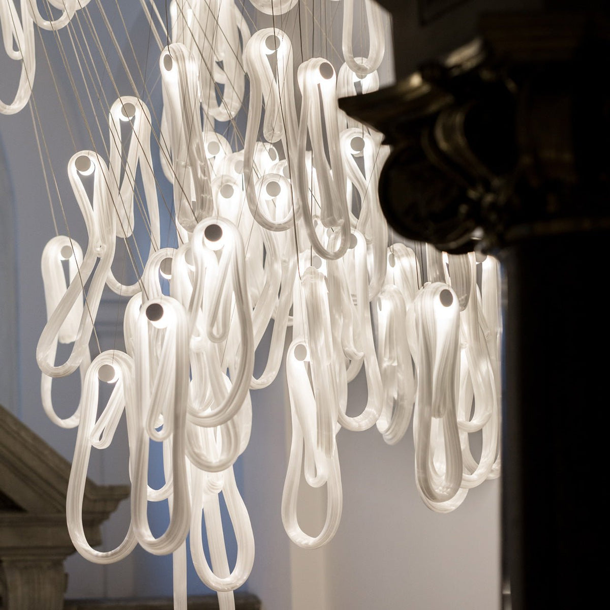 Pearlescent Glass Filament Chandelier – Modern Designer Pendant Light