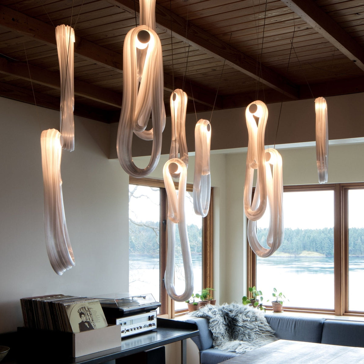 Pearlescent Glass Filament Chandelier – Modern Designer Pendant Light