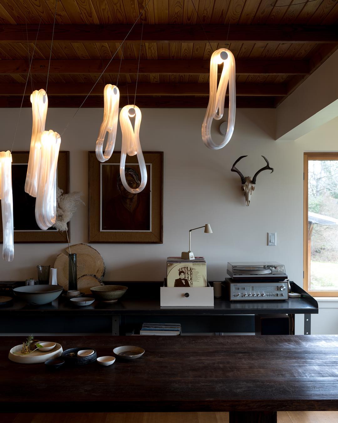 Pearlescent Glass Filament Chandelier – Modern Designer Pendant Light