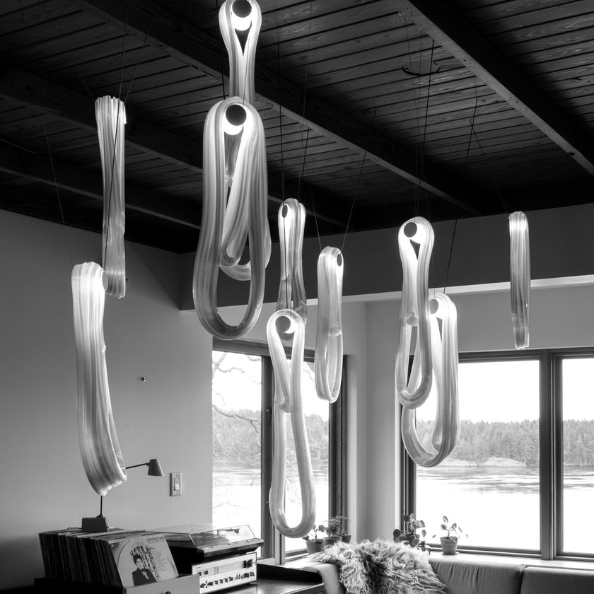 Pearlescent Glass Filament Chandelier – Modern Designer Pendant Light