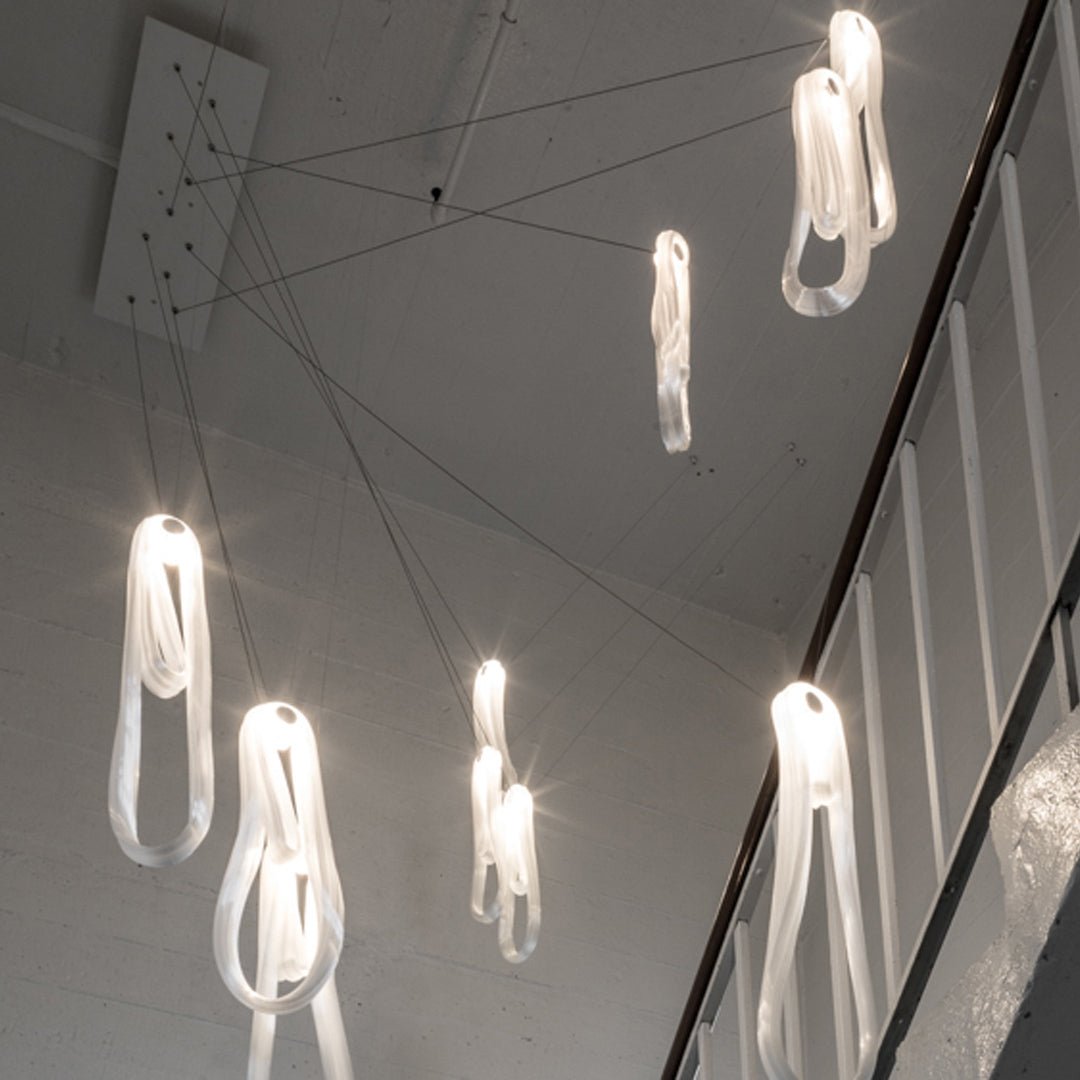 Pearlescent Glass Filament Chandelier – Modern Designer Pendant Light