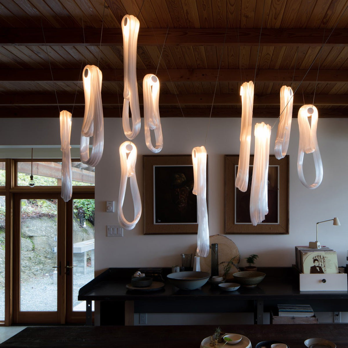 Pearlescent Glass Filament Chandelier – Modern Designer Pendant Light