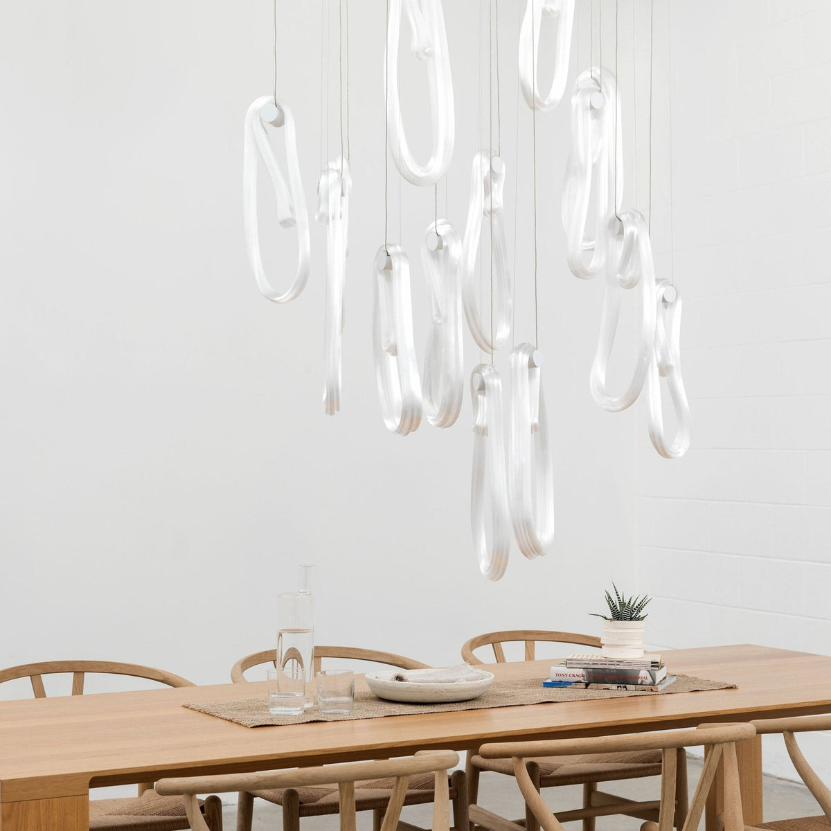 Pearlescent Glass Filament Chandelier – Modern Designer Pendant Light