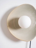 Pebble Disc Ceramic Plug-In Wall Sconce, Taupe & White, Modern Minimalist