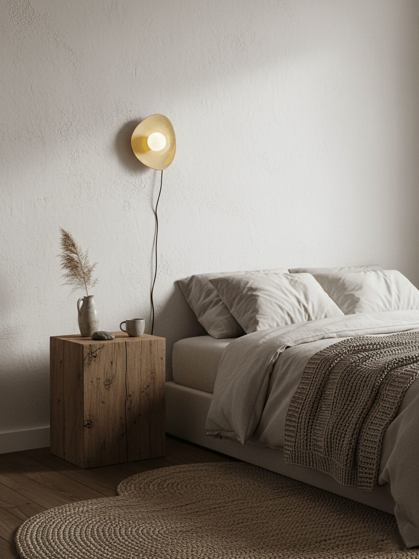 Pebble Disc Ceramic Plug-In Wall Sconce, Taupe & White, Modern Minimalist