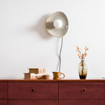 Pebble Disc Ceramic Plug-In Wall Sconce, Taupe & White, Modern Minimalist