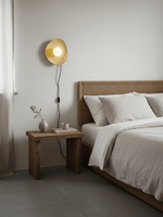 Pebble Disc Ceramic Plug-In Wall Sconce, Taupe & White, Modern Minimalist