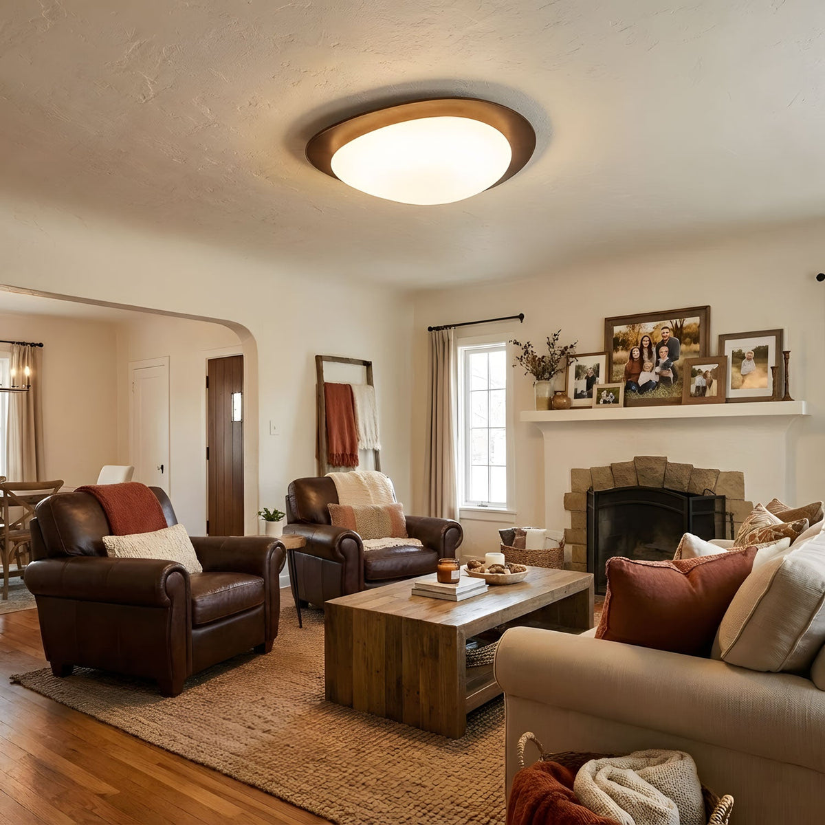 Pebble Walnut Wood LED Flush Mount Ceiling Light for Modern Interiors