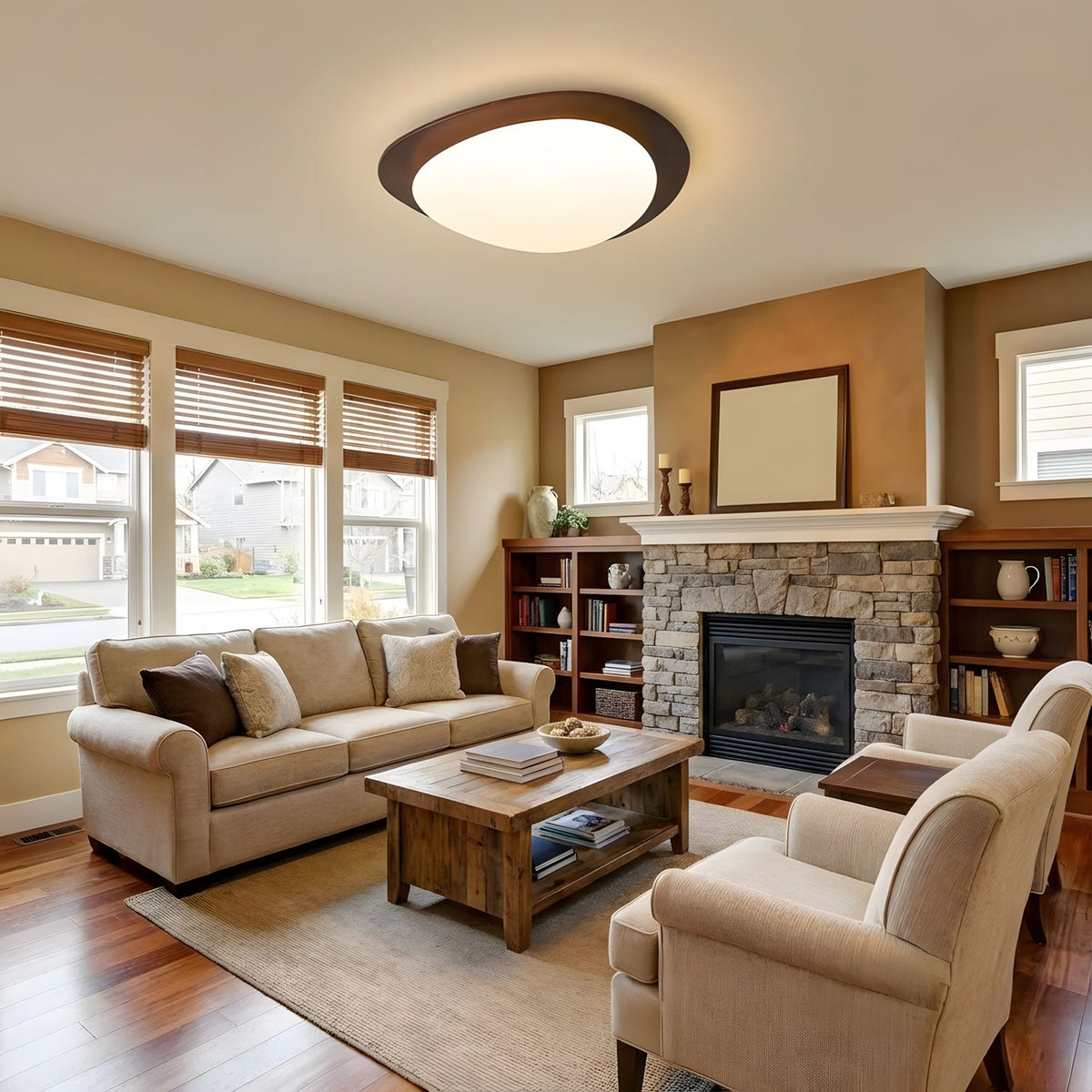 Pebble Walnut Wood LED Flush Mount Ceiling Light for Modern Interiors