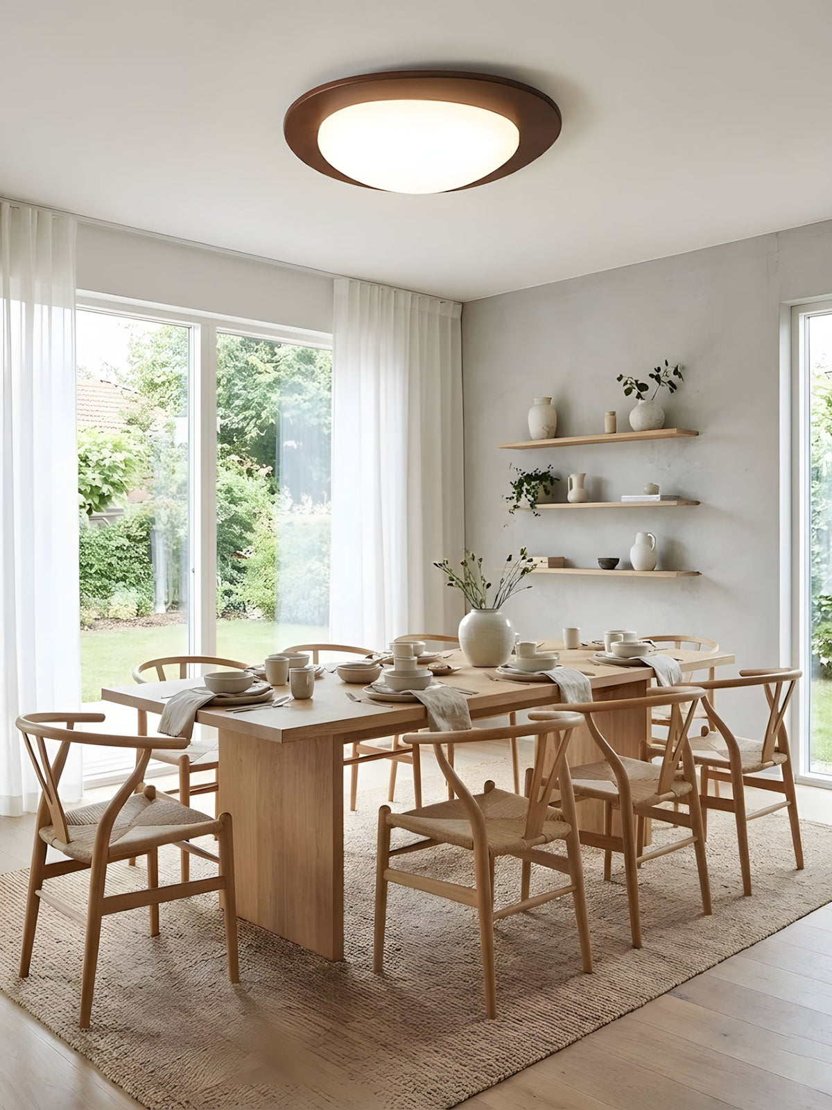 Pebble Walnut Wood LED Flush Mount Ceiling Light for Modern Interiors