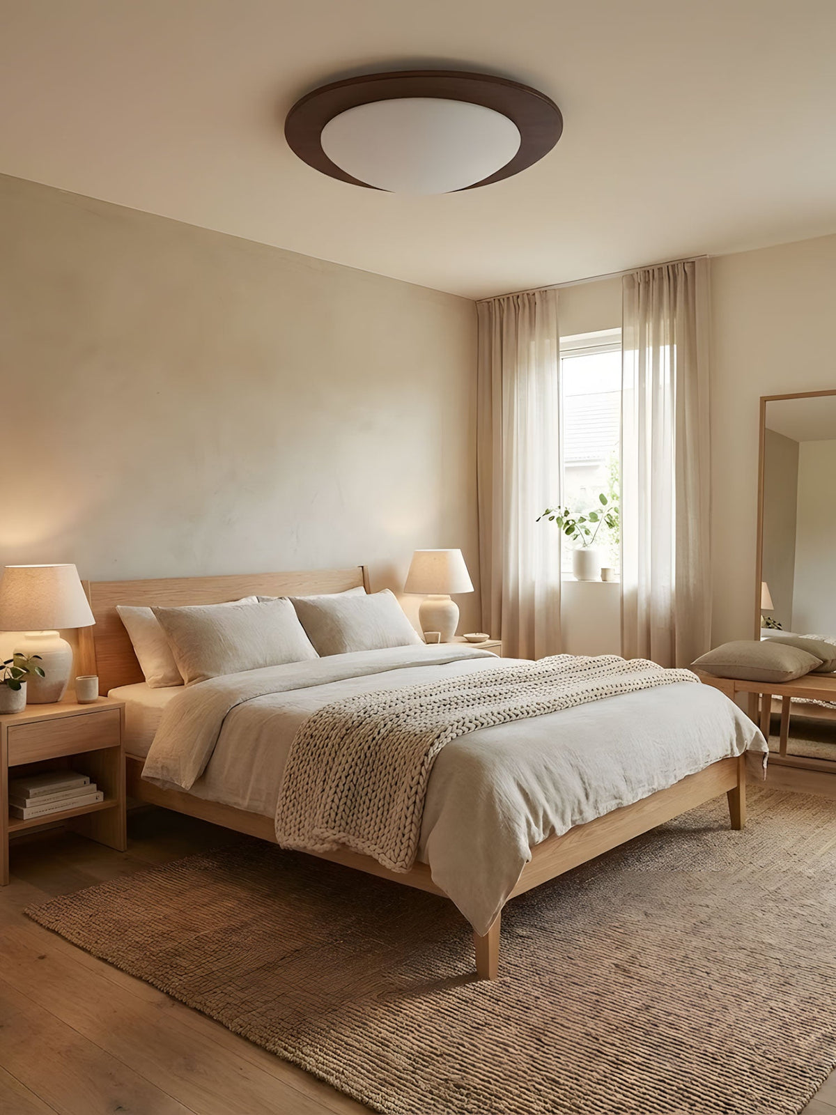 Pebble Walnut Wood LED Flush Mount Ceiling Light for Modern Interiors