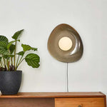 Pebble Disc Ceramic Plug-In Wall Sconce, Taupe & White, Modern Minimalist
