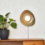 Pebble Disc Ceramic Plug-In Wall Sconce, Taupe & White, Modern Minimalist