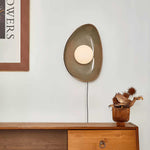 Pebble Disc Ceramic Plug-In Wall Sconce, Taupe & White, Modern Minimalist