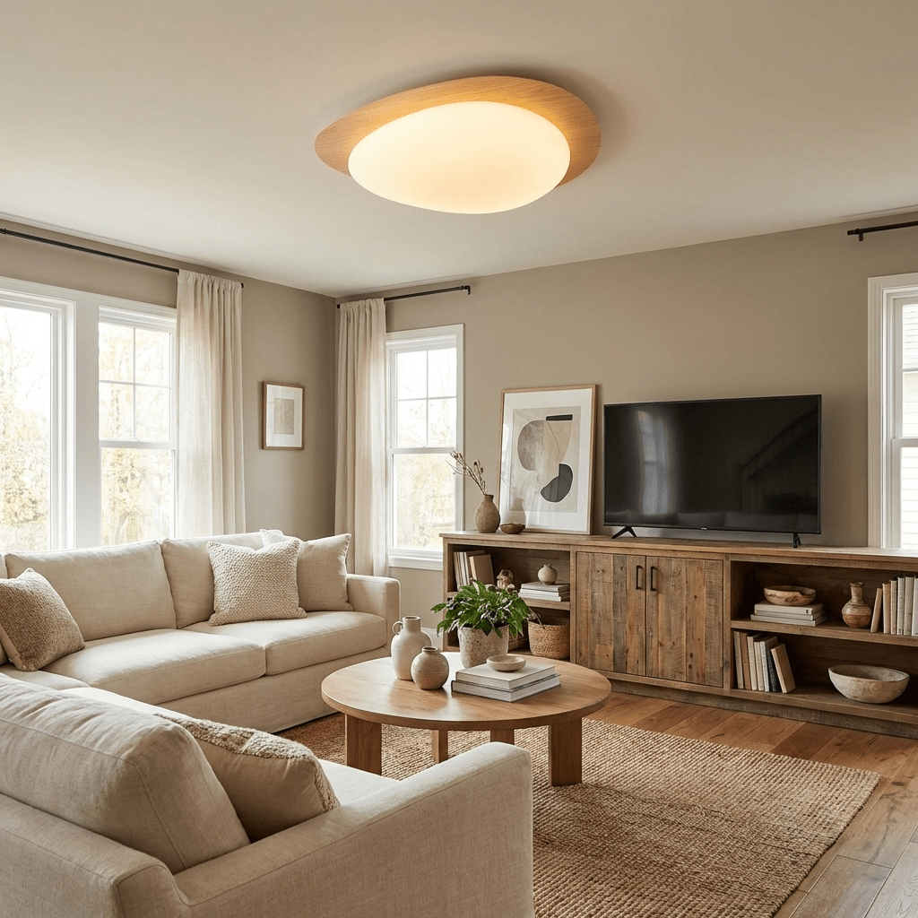 Pebble Flush Mount Ceiling Light with Walnut Grain Finish