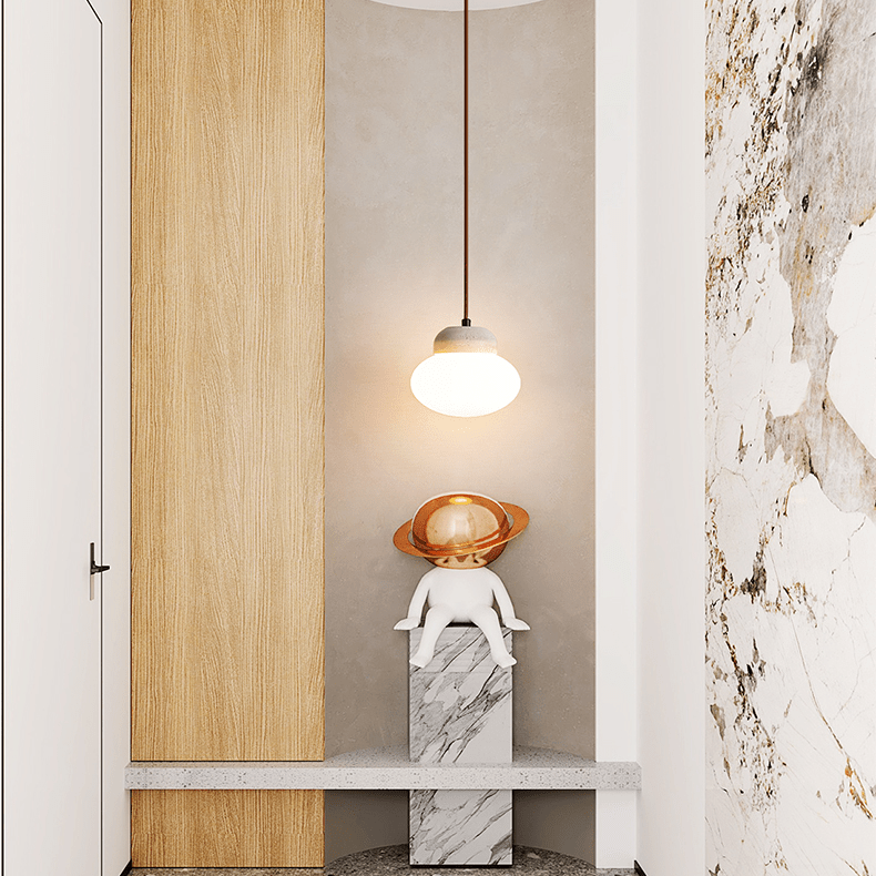 Pebble Sphere Travertine Pendant Light – Organic Modern Hanging Lamp