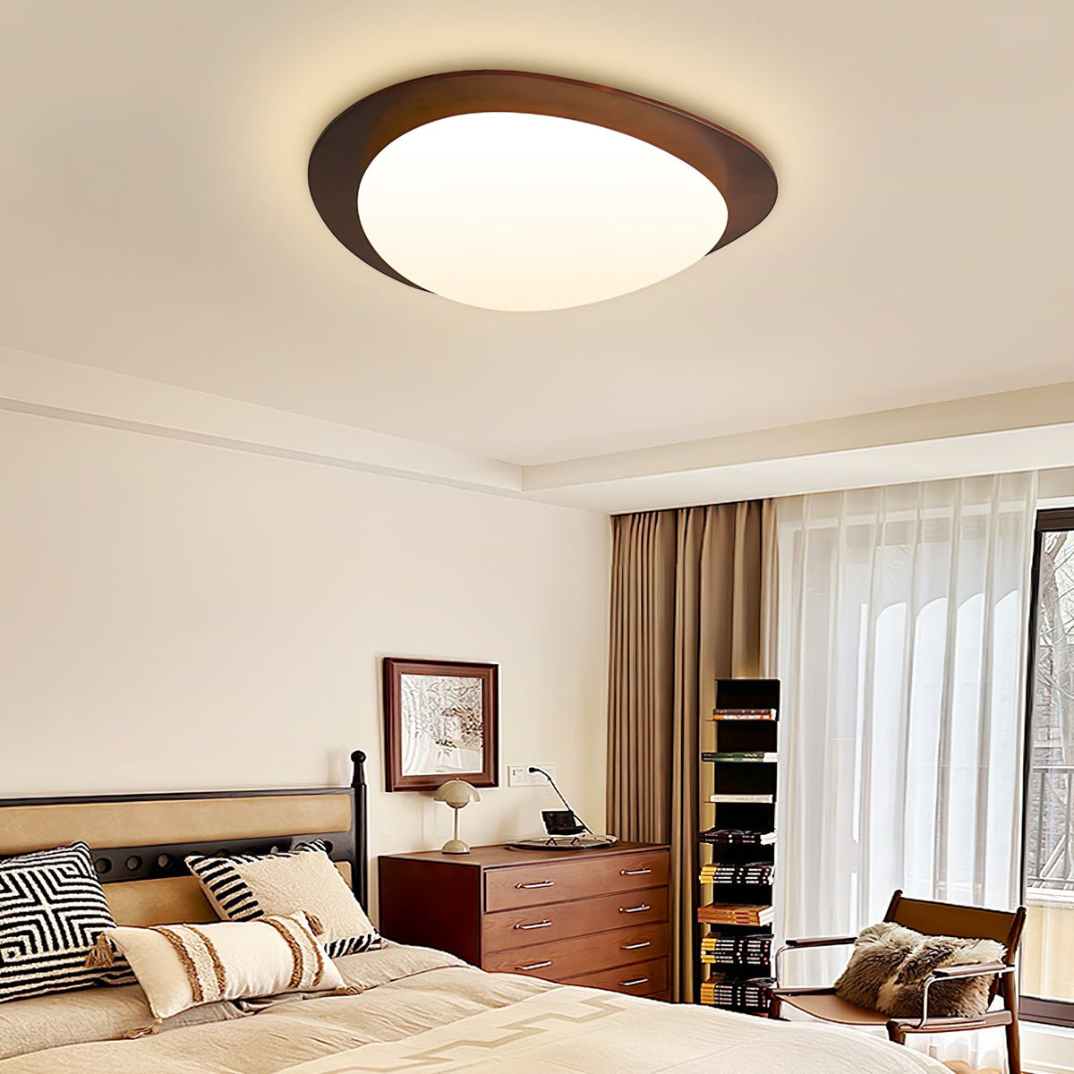Pebble Walnut Wood LED Flush Mount Ceiling Light for Modern Interiors