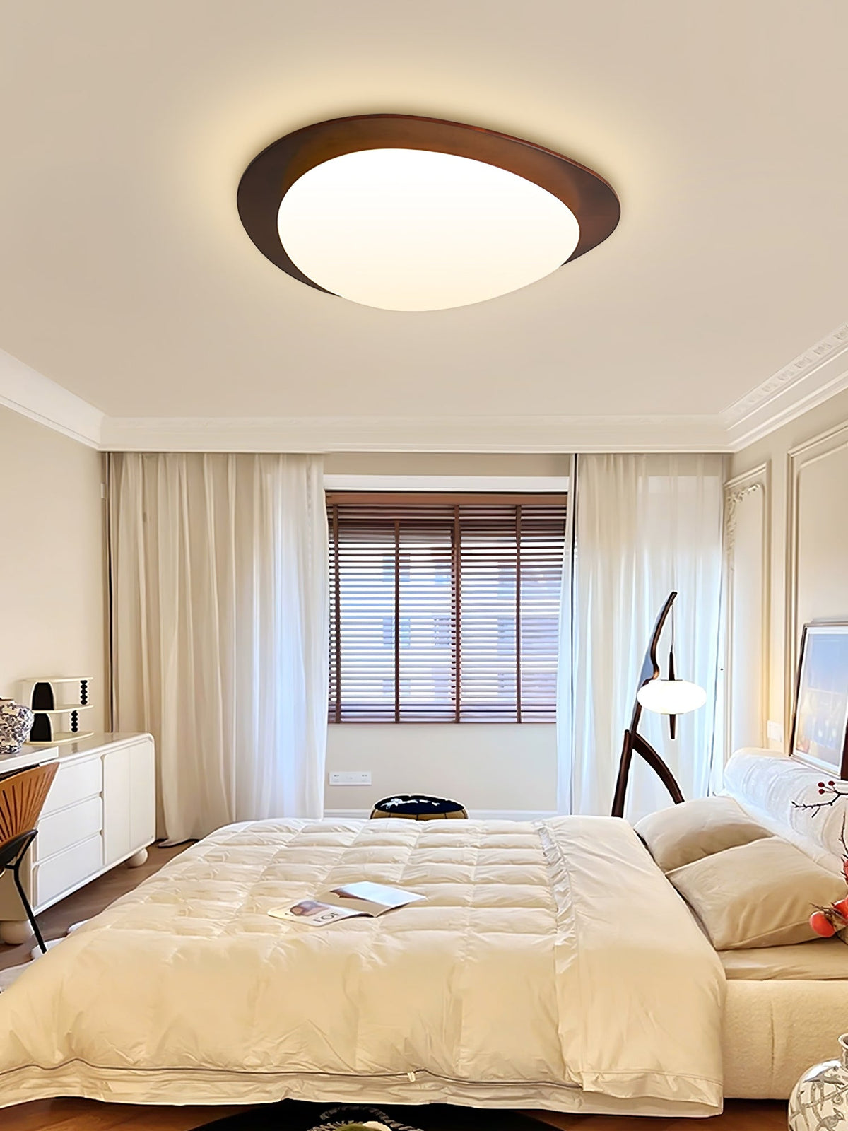 Pebble Walnut Wood LED Flush Mount Ceiling Light for Modern Interiors