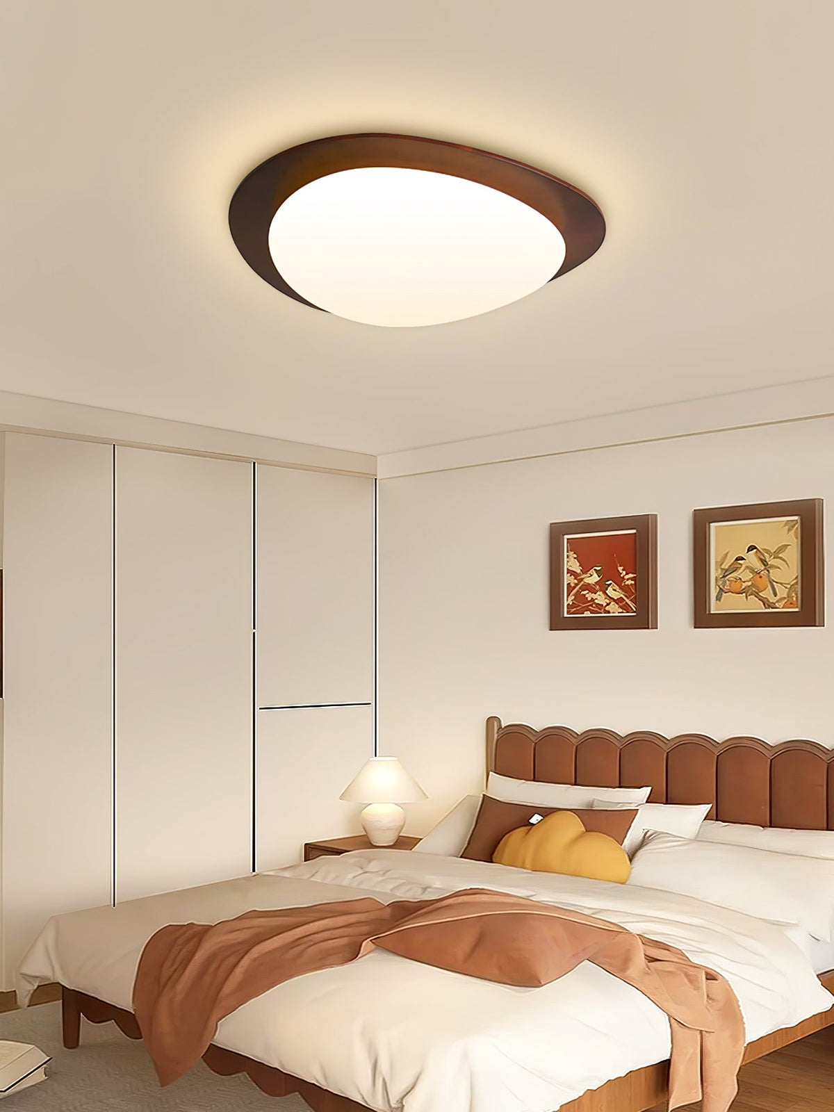 Pebble Walnut Wood LED Flush Mount Ceiling Light for Modern Interiors