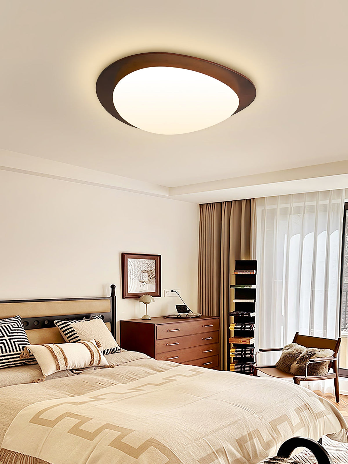 Pebble Walnut Wood LED Flush Mount Ceiling Light for Modern Interiors