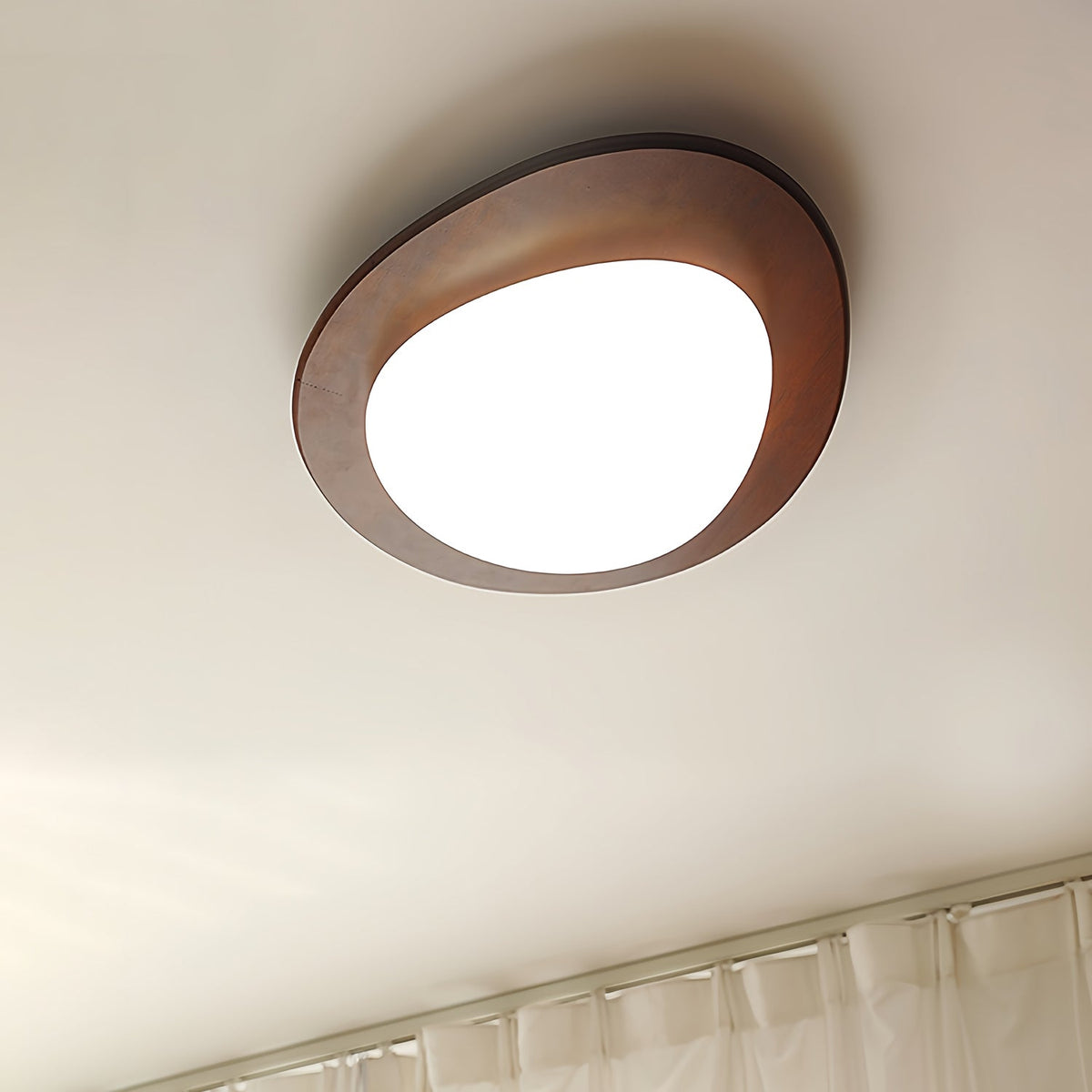 Pebble Walnut Wood LED Flush Mount Ceiling Light for Modern Interiors