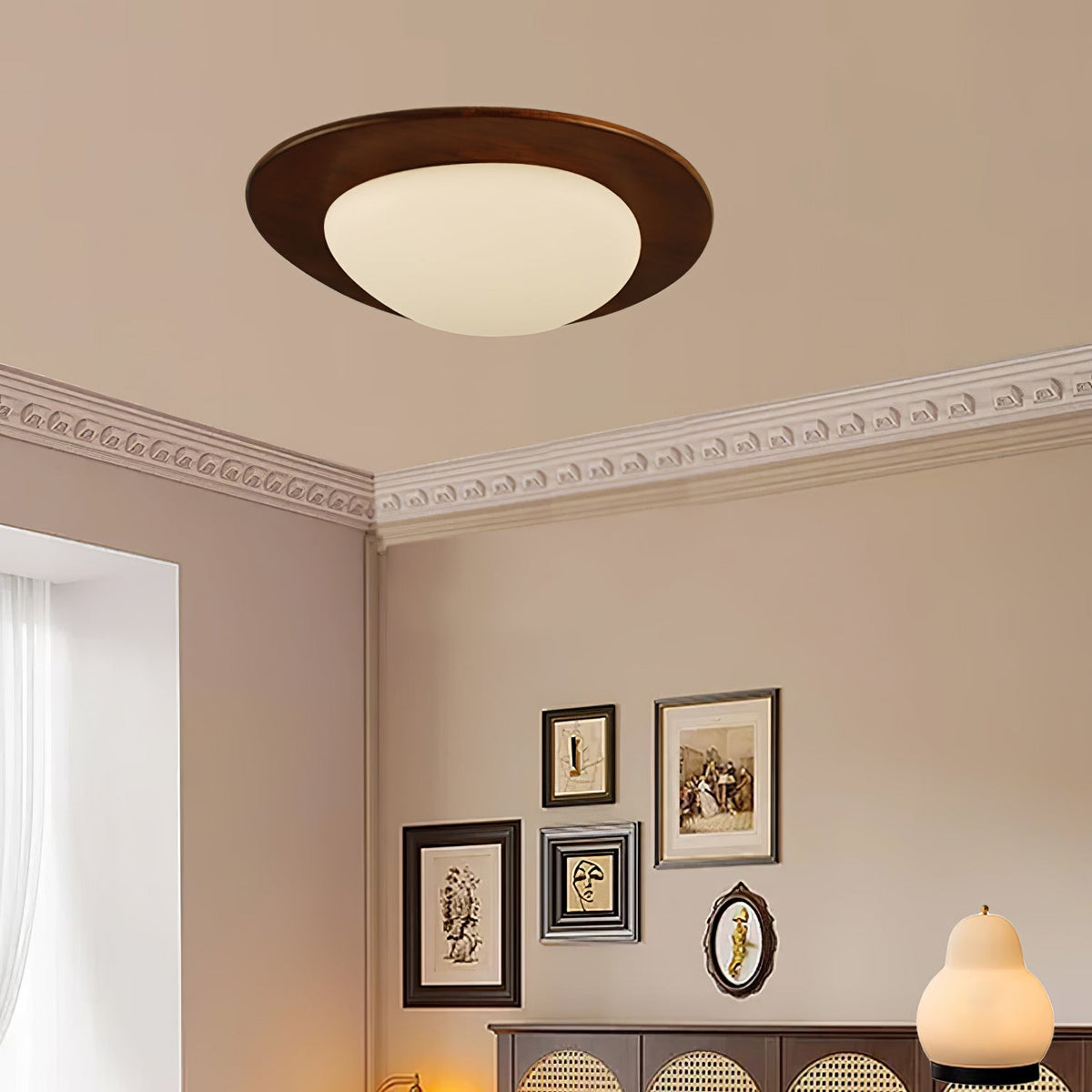 Pebble Walnut Wood LED Flush Mount Ceiling Light for Modern Interiors